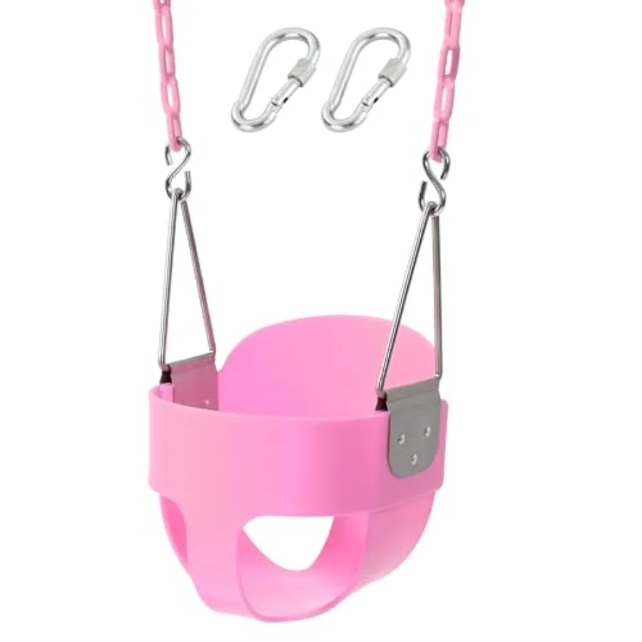 

Pink Swing Seat for Toddlers - Heavy Duty High Back Full Bucket Design with Plastic Coated Chains Outdoor Playground Swing Set