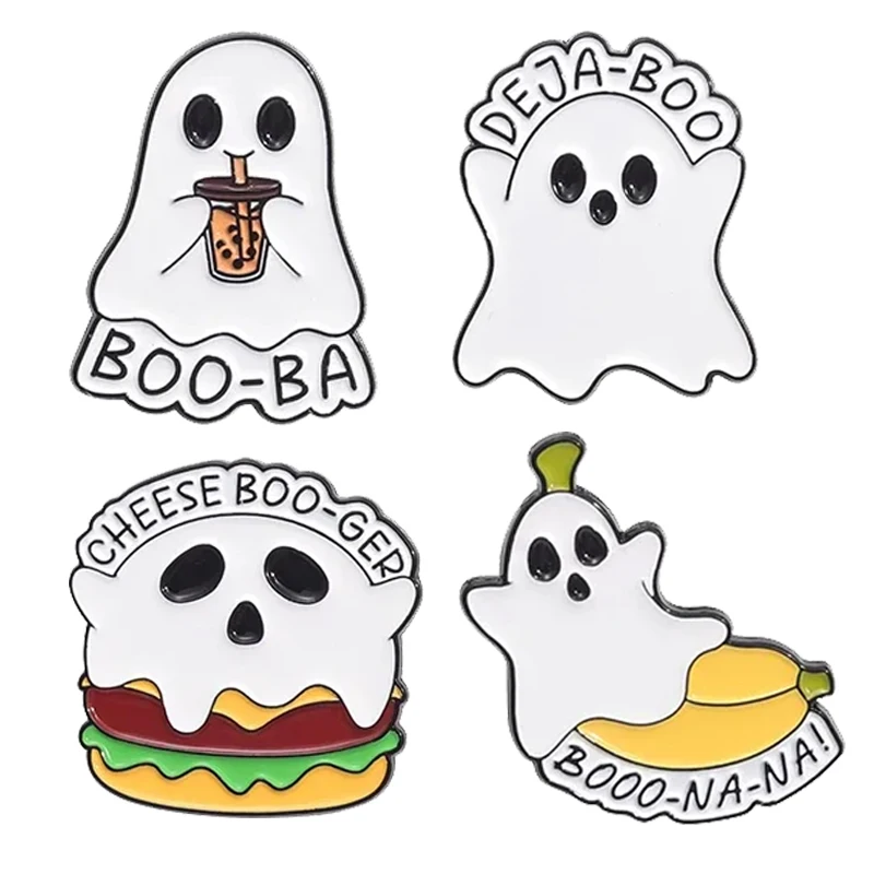 

Funny Ghost Hamburger Enamel Pins Halloween Punk Boo Brooches Accessories Cartoon Metal Lapel Badge Jewelry Gift for Friends