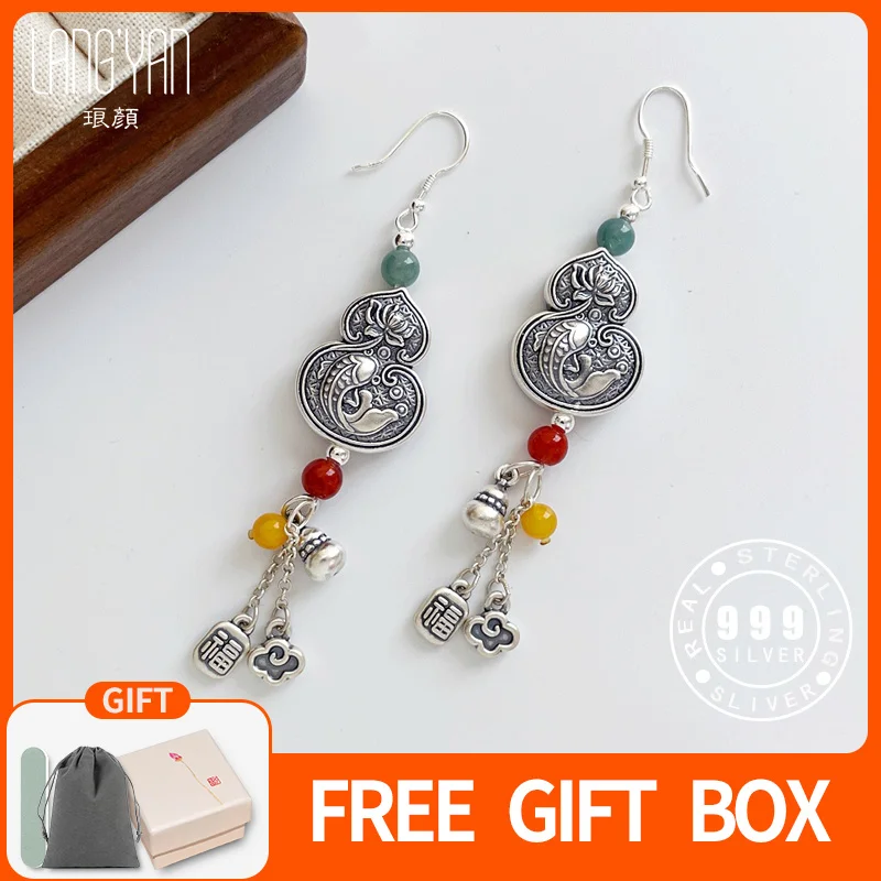 

Langyan 925, изысканные серебряные серьги с кисточками в китайском стиле, жадеит, янтарь, агат, ювелирные изделия, оригинальный дизайн, подарок на Новый год EH311