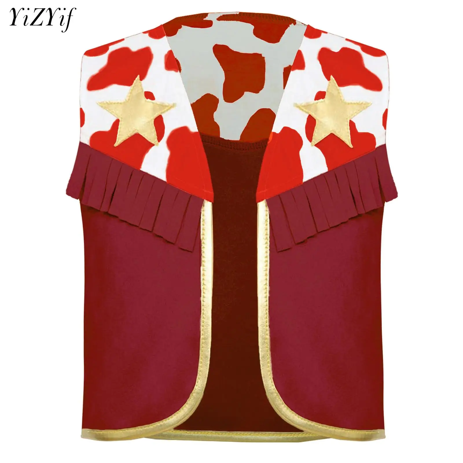 

Костюм для косплея в стиле вестерн, ковбой, пастушка, жилет с бахромой и принтом звезды, коровы, жилет для Хэллоуина, карнавала, дня рождения