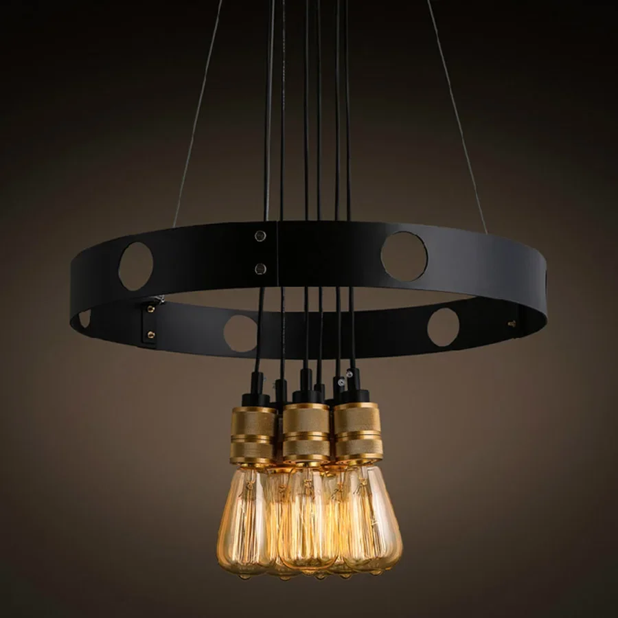 Retro Style Chandelier 6 Lights Metal Black Edison Bulbs included Chandeiliers for Living Room Dinning Room