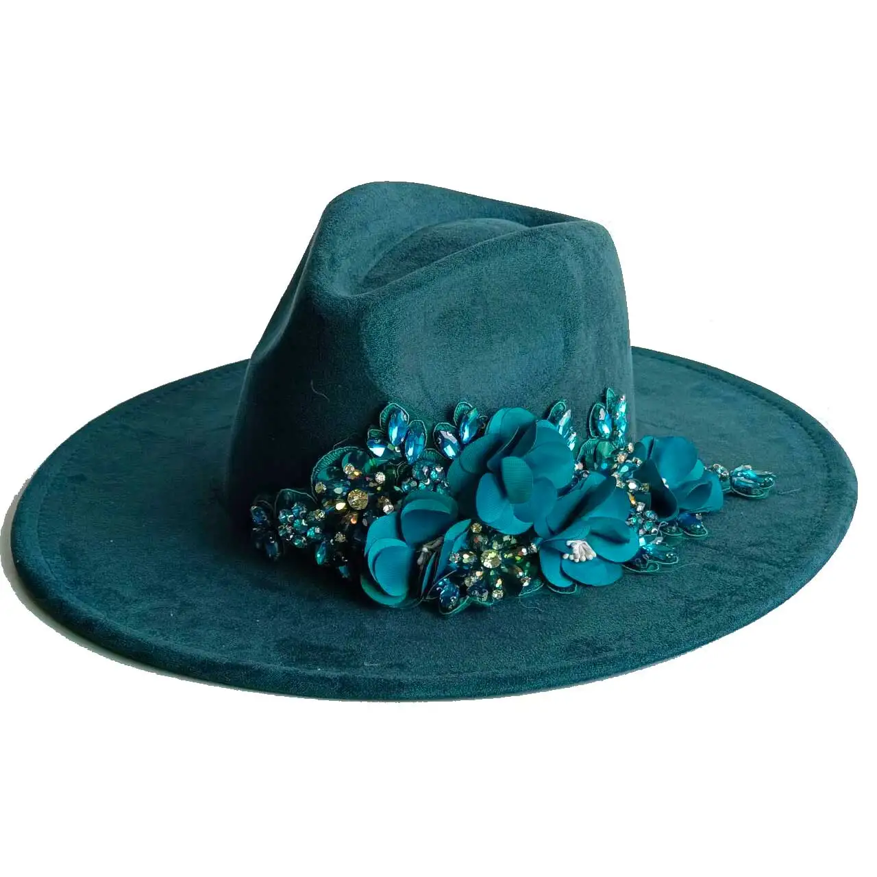 

Темно-зеленая замшевая шляпа 9,5 см с полями 3D горный хрусталь Цветок Федора Женская джазовая шляпа Панама Французская элегантная шляпа-федора свадебная шляпа chapeau