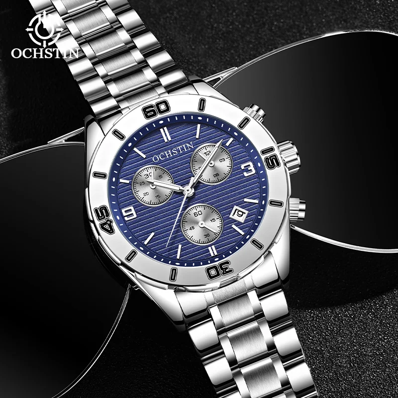 OCHSTIN Stainless Steel Wristwatch Navigator Series Quartz Watch Luminous Hand Chronograph Clock Waterproof Classic Watches