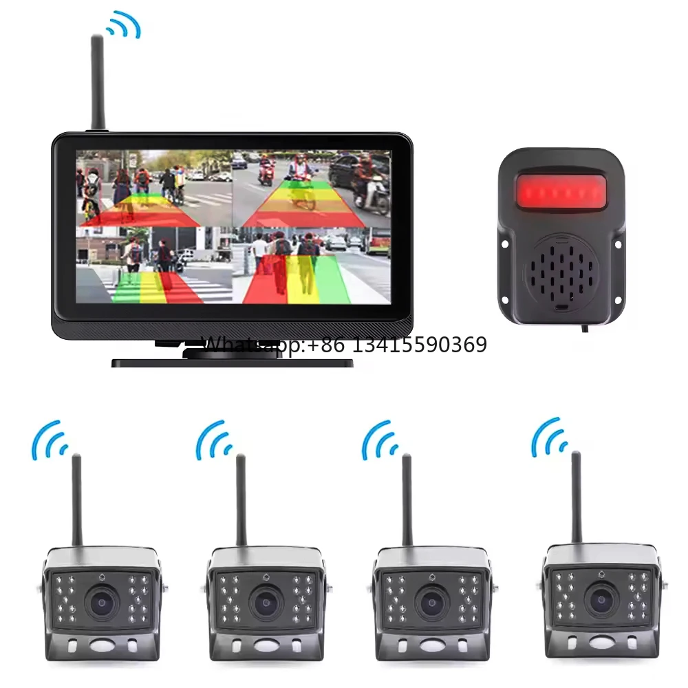 7 بوصة تعمل باللمس اللاسلكية عكس المراقبة BSD 4-قناة نظام الكاميرا مع إنذار مكبر الصوت للشاحنات مركبة كبيرة