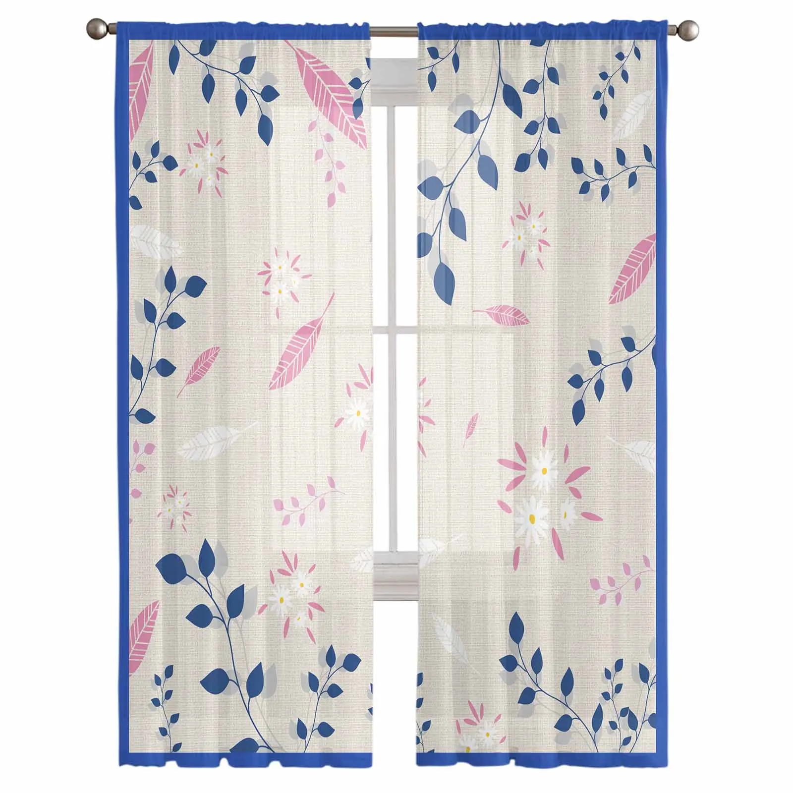 Abstract Plants Leaves Flowers Sheer Tulle Curtains for Living Room Valance Curtains Kitchen Bedroom Window Voile Drapery