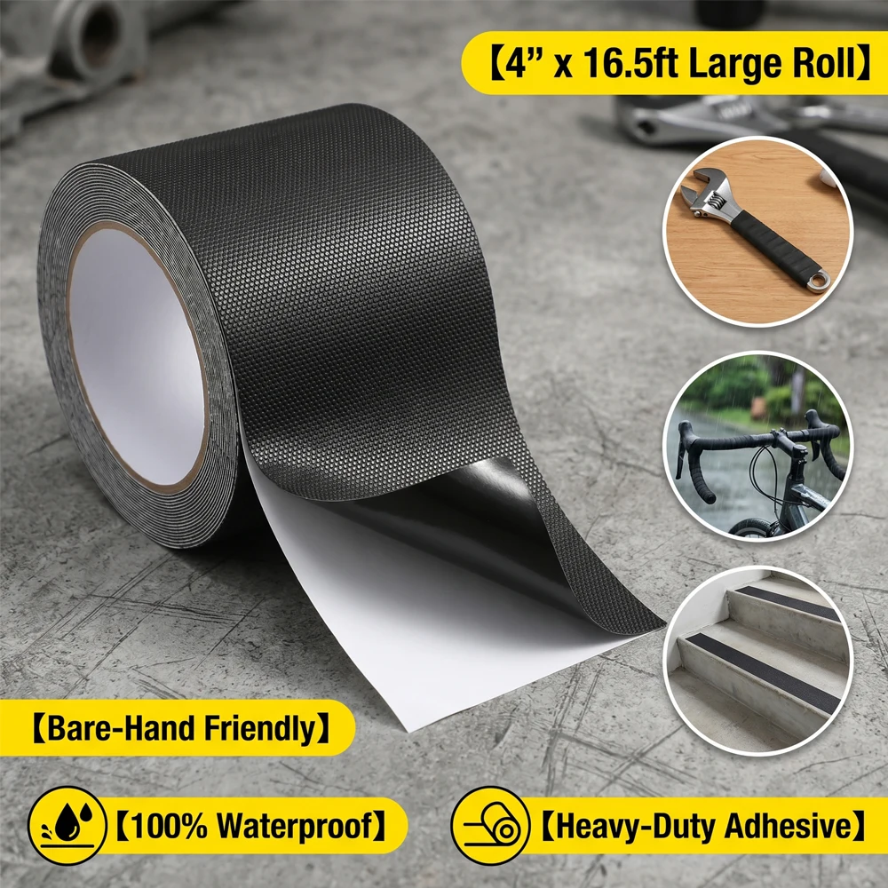 Rubber Grip Tape 4 Inch Nonslip Tape Waterproof Roll Non Abrasive For Tool Handle Bike Handlebar Steering Wheel Stair Treads