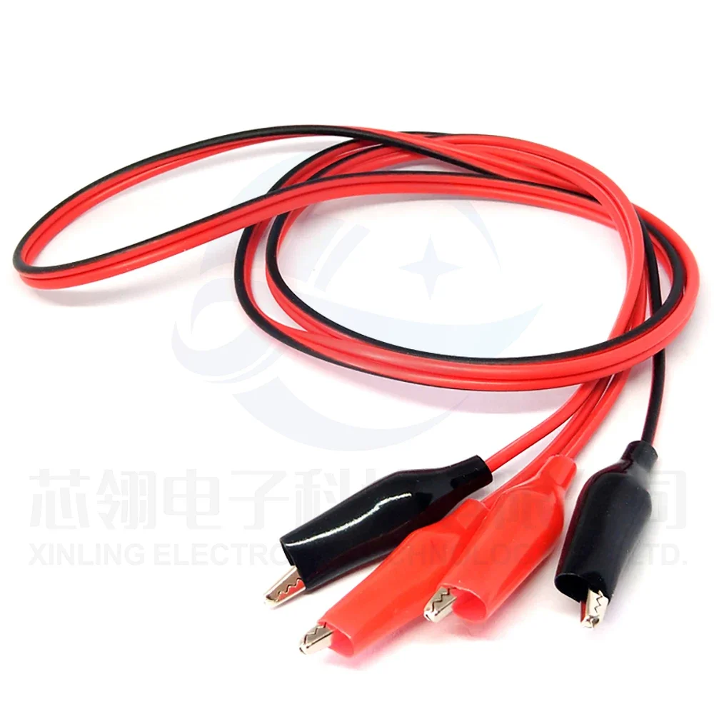 Double-ended crocodile clip cable, crocodile clip to crocodile clip test cable, red/black 2 wires, 4 clips, 1 meter long