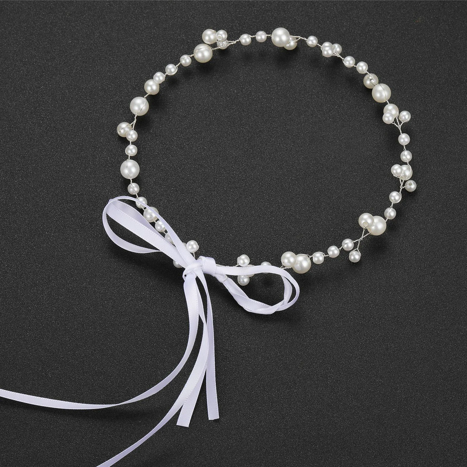 Bridal Hair Accessories White Pearls Headbands Simple Beaded Hairbands for Women Girls Ribbon Headwear Wedding Hair Jewelry