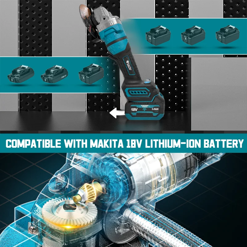 Electric Goddess 125mm Brushless Angle Grinder Cordless Grinding Machine Cutting Woodworking Power Tools For Makita 18V Battery