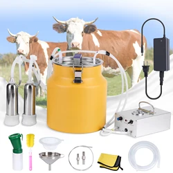 8L Cow Goat Milking Machine Stainless Steel Bucket Electric Automatic Pulsation Cups Tubes Adjustable Suction for Cows Sheep