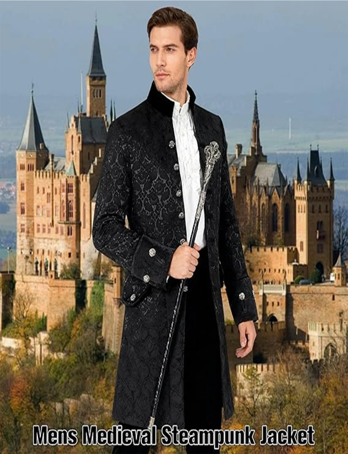 الرجال Steampunk خمر سترة هالوين زي الرجعية القوطية الفيكتوري معطف موحد #1