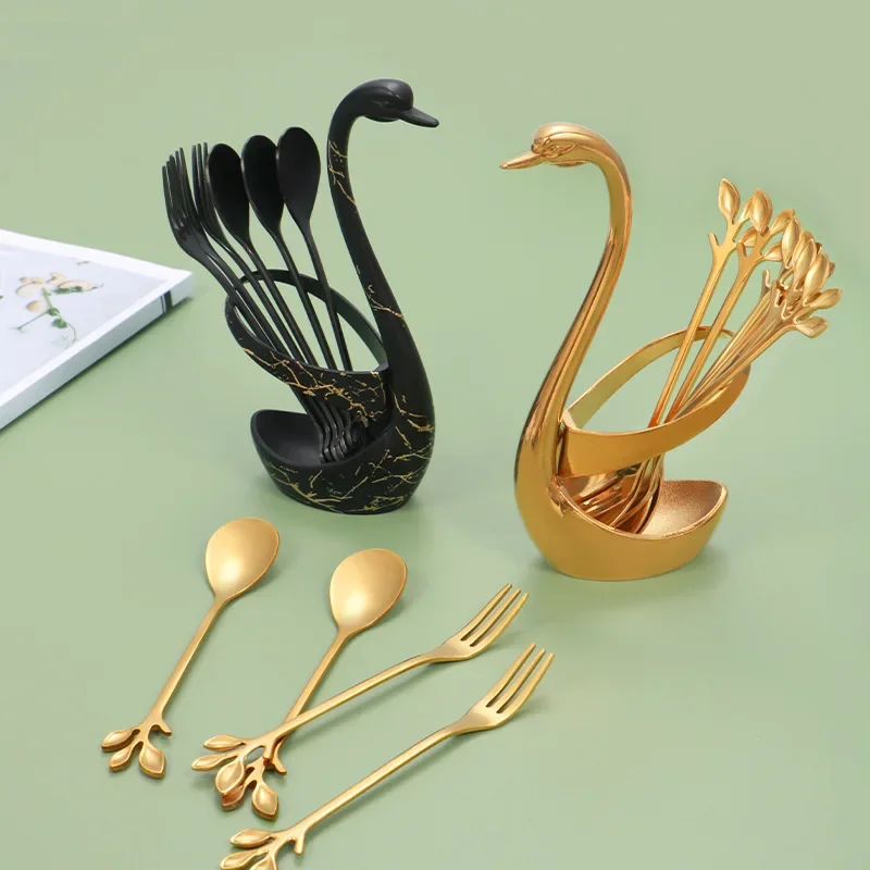 

Wholesale European Swan Tableware Holder Elegant Stainless Steel Spoon Fork Base Utensil Stand Home Decor Kitchen Organization