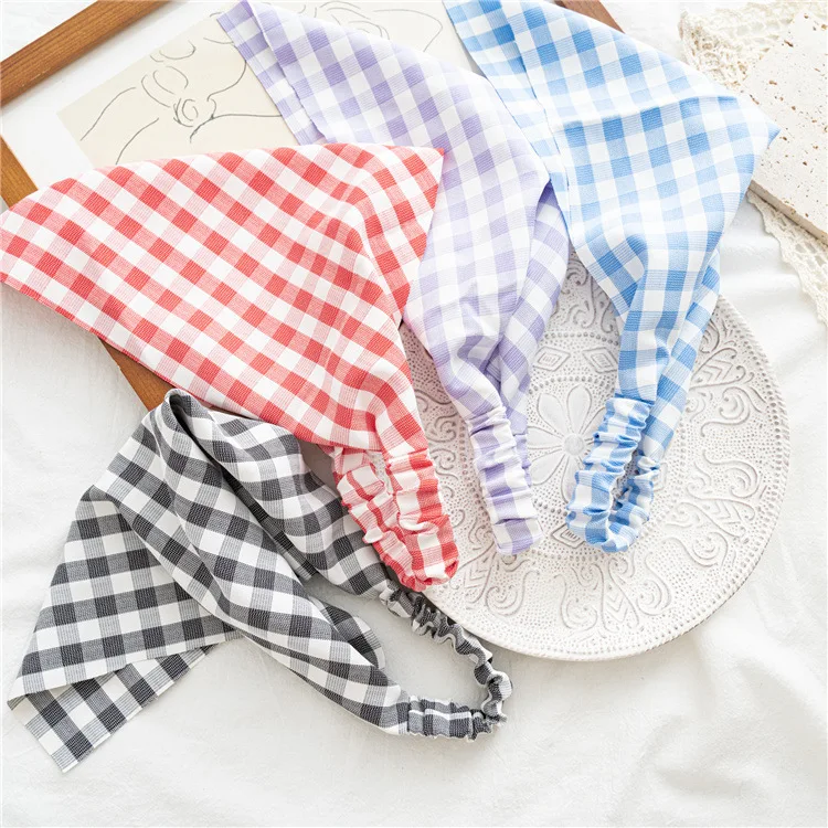 Classic small grid elastic triangular scarf, women's hair bun headscarf, headwear, party, beach hair accessories hair bands view 3