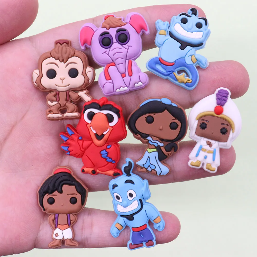 Single Sale 1pcs Shoe Charms Disney Princess Jasmine Aladdin Slipper Accessories PVC Shoes Ornament For Kids DIY X-max Gift