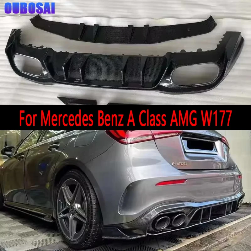 

Для Mercedes Benz A Class AMG W177 A220 A260 A45 Задний бампер из углеродного волокна, диффузор, задние сплиттеры, спойлер, задняя губа