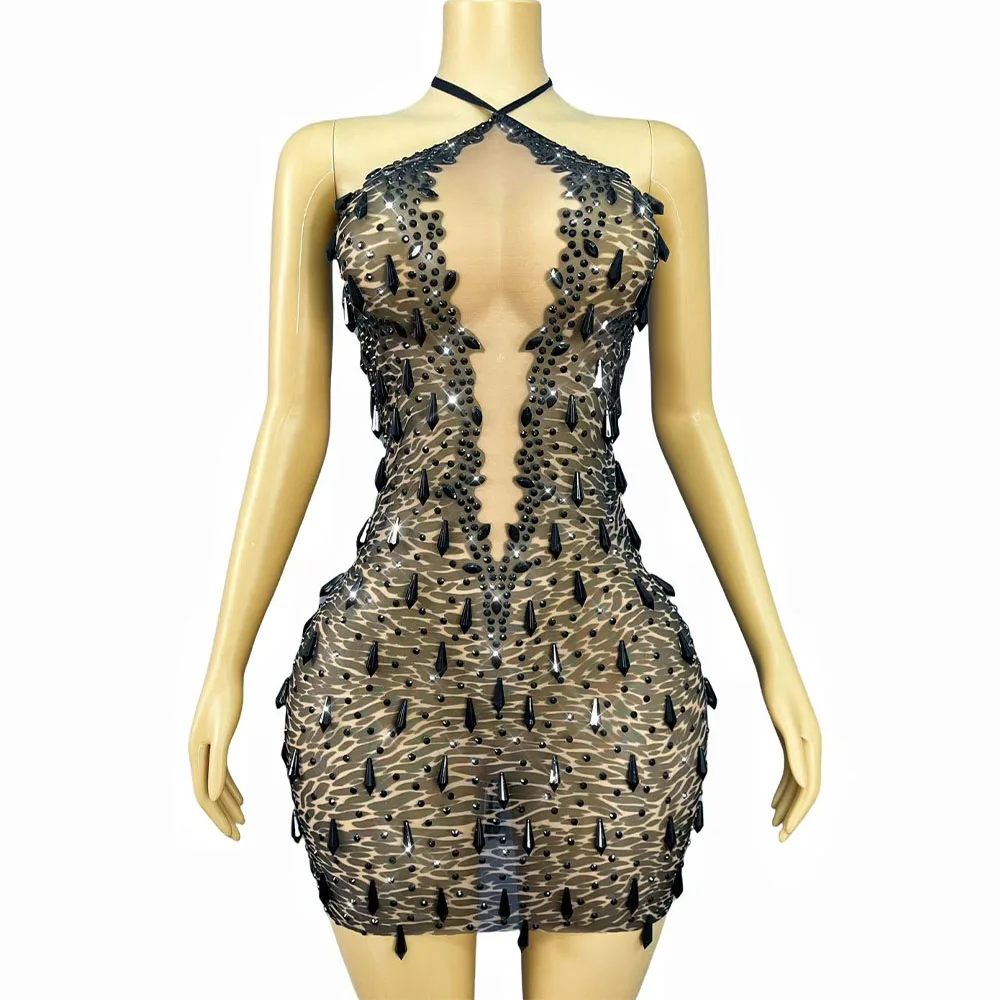 Luxus Sparkly Diamanten Sexy Mesh Sheer Backless Mini Kleid Frauen Abend Prom Geburtstag Party Nachtclub Foto-shooting Bühne Tragen
