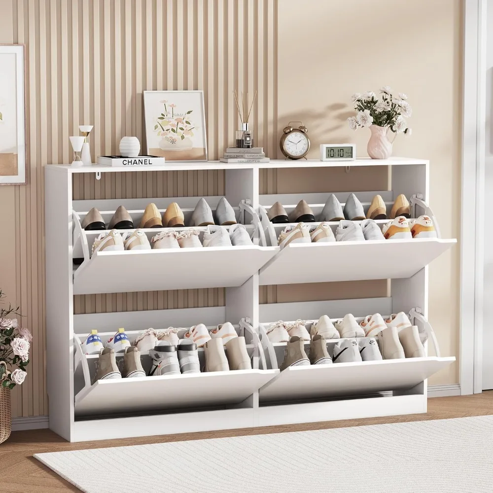 Wood Entryway Shoe Storage Cabinet, Freestanding Shoe Organizer, 3 Flip Drawers & Adjustable Shelves, Custom