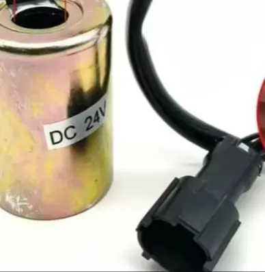 24V Yellow Aluminum Solenoid Valve Coil 14mm Hole For SH120 200 240 350 For Excavator For Pilot Lock Safety Hydraulic Parts
