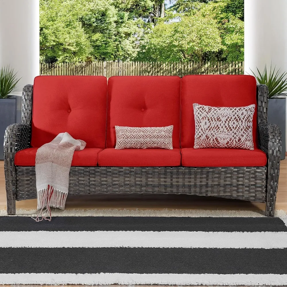 

Outdoor Couch Wicker Patio Sofa - 3-Seat Patio Sofa with Deep Seating and Comfortable Cushions for Porch Deck Balcony Garden