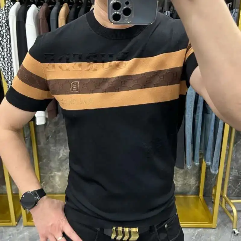 

Summer T Shirt Casual Tops Tees For Men Contrasting Color Splicing Letters Short Sleeve Tshirt Men O-Neck T-shirt Men Clothing