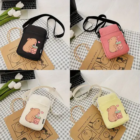 Portamonete per cellulare Kapibara Bubble Tea Pattern, mini borsa a tracolla multifunzionale con cerniera, perfetto regalo di San Valentino