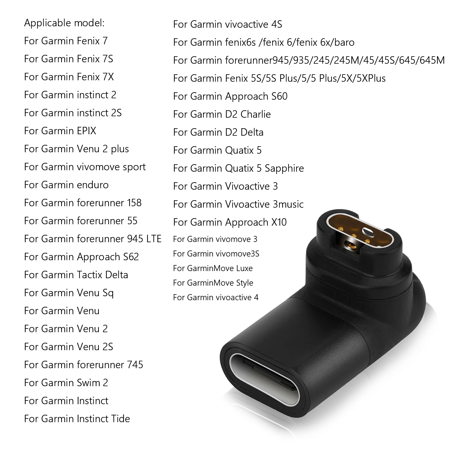 90-Grad-3D-Winkel-Netzteil, Ersatz-Typ-C-Buchse auf Garmin-Lade-Netzteil für Garmin Fenix 6/6S/6X/5/5S/5X