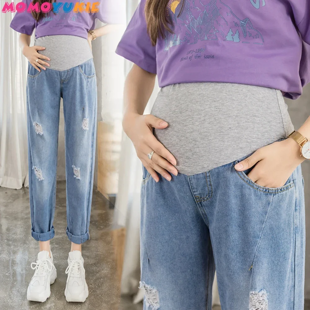 

maternity harem pants clothing Pregnant woman ripped pregnancy clothes jeans grossesse women embarazada femme enceinte trousers