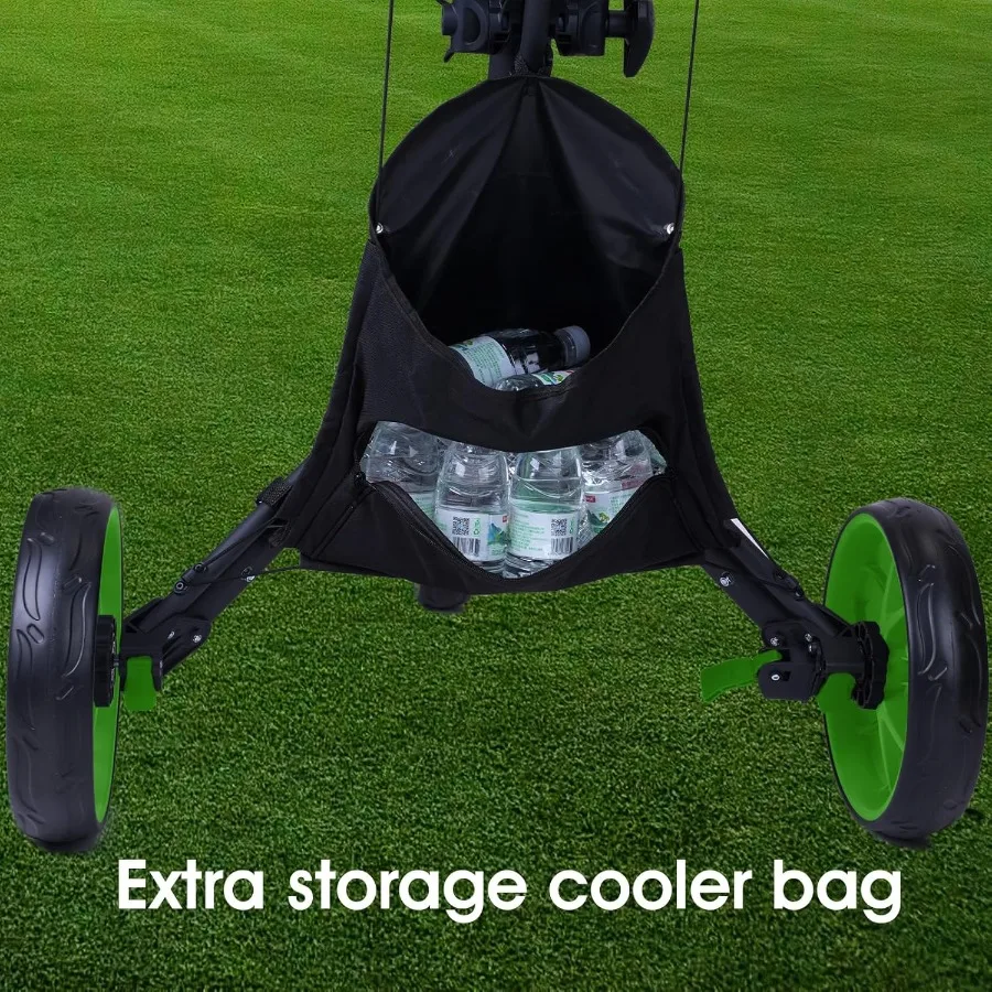 عربة دفع الجولف ذات 3 عجلات: عربة مشي جولف خفيفة الوزن وصغيرة الحجم مع عربة جولف مسطحة قابلة للطي مع سحب خلف الفرامل