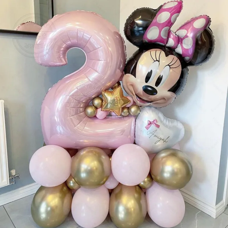 32Pcs Disney Theme Party Minnie Foil Balloons 32inch Number Balloons Girl's Birthday Backdrop Baby Shower Party Decorations