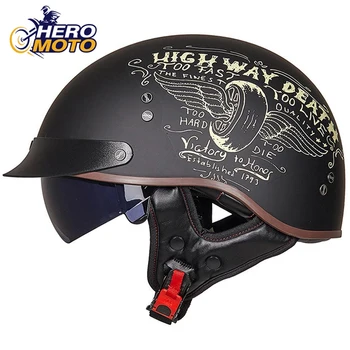 Capacete de motocicleta casco moto meio capacete alemão clássico moto capacete retro dot certificação capacete de moto com viseiras hd