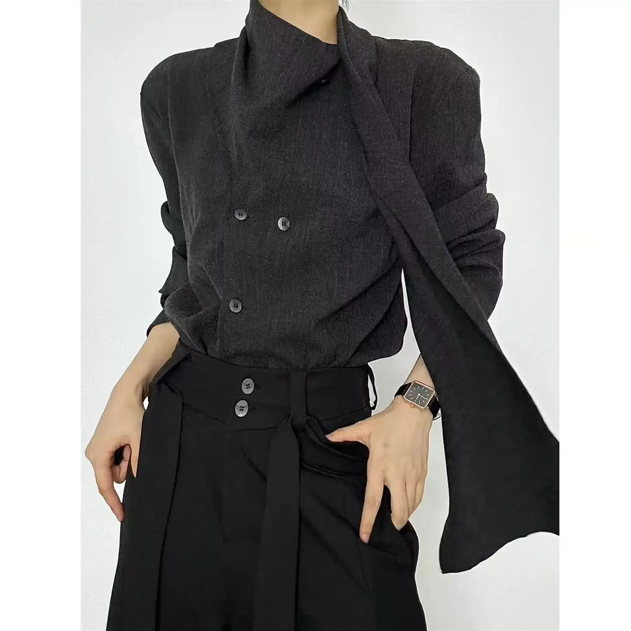 

Half Turtleneck Streamer Stand-up Collar Shirt for Men and Women Niche Scarf French Shirt