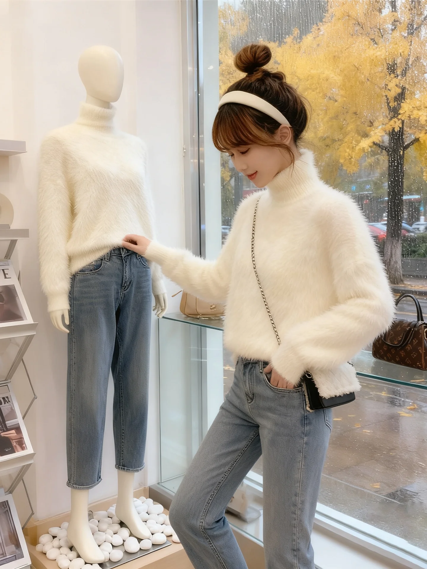 Zachte hoge kraag nertsen imitatie gebreide trui dames herfst winter slim fit warme basislaag irt innerlijke slijtage top