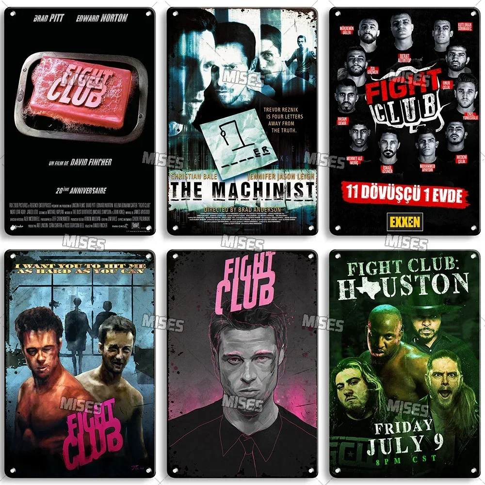 لافتة معدنية لنادي القتال - لوحة من القصدير تحية الفيلم الكلاسيكي لعام 1999 مع اقتباس مميز وفن ملصق، ديكور حائط قديم متين