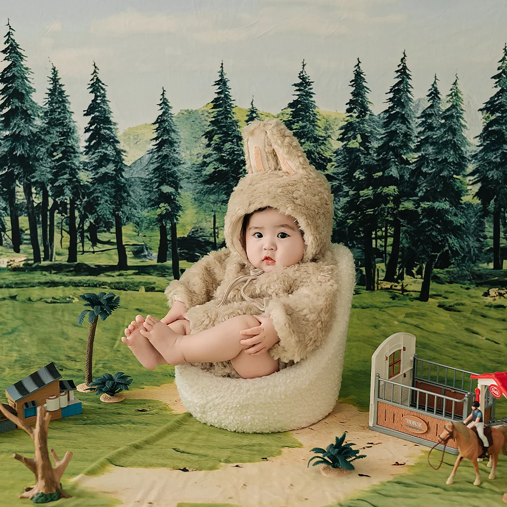 Furry Baby Photography Clothing Cute Forest Elf Bunny Clothes Labubu Cosplay Costume with Tail Studio 100 Days Baby Photo Outfit