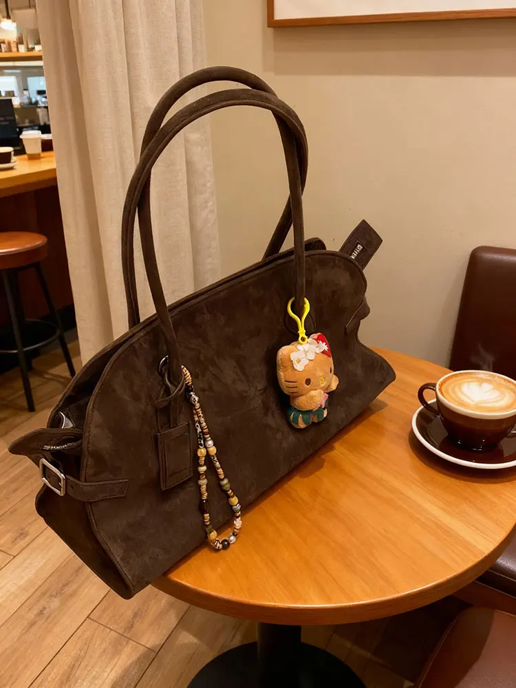 

Коричневая замшевая большая сумка-тоут Capaci, женская новинка 2023 года, роскошная матовая высококачественная сумка через плечо на одно плечо