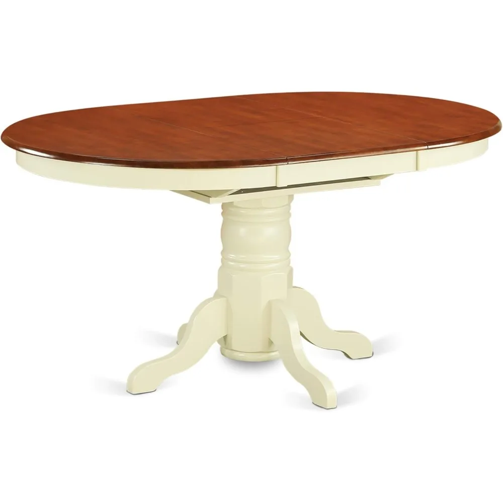 Dining Table - an Oval Wooden Table Top with Butterfly Leaf & Pedestal Base, 42x60 Inch, Buttermilk & Cherry