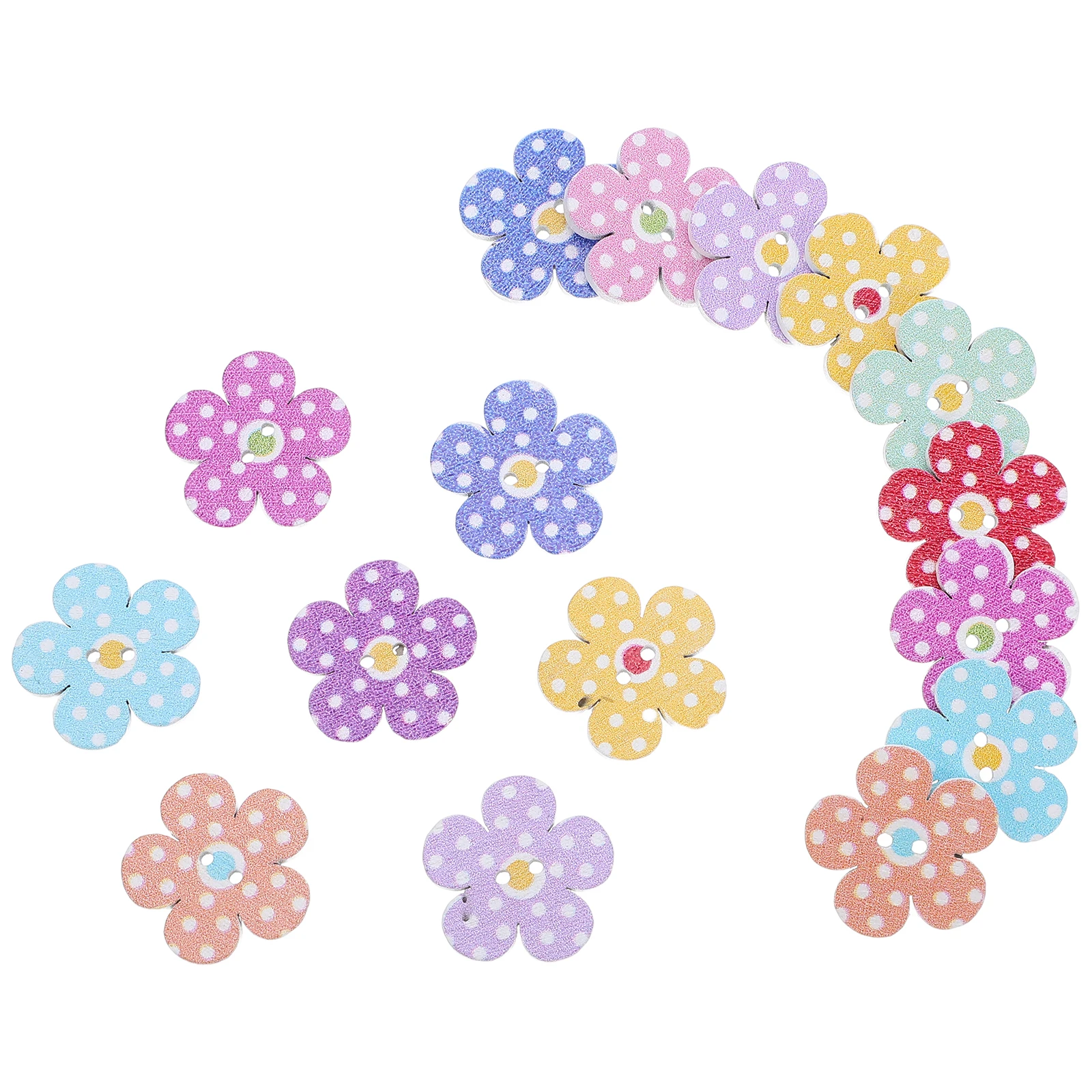 

50Pcs Wooden Buttons Colorful Flower Pattern 2 Holes for Sewing Craft Scrapbooking DIY Sweater Buttons Wooden Button