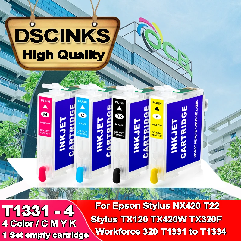 4pcs Refill ink cartridge T1331-T1334 with permanent chip For Epson Stylus NX420 T22 TX120 TX420W TX320F Workforce 320 printer