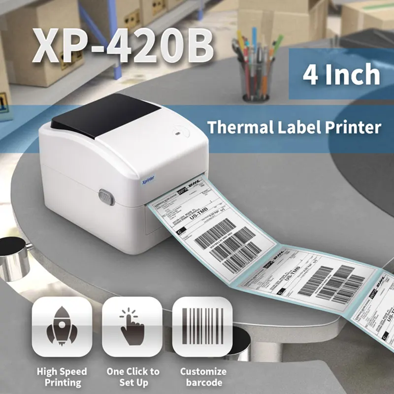 Xprinter 420B 4Inch Thermal Label Printer 4'x6' WaybillPrinter Thermal Shipping Address Printer Thermal Barcode Printer 152mm/s