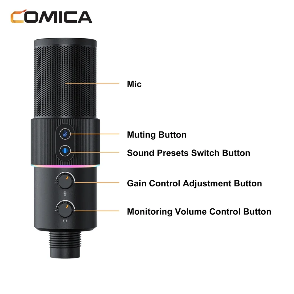 Comica STA-U2D RGB Cardioid Condenser USB Microphone Kit,suitable for live streaming, recording, podcasts, games, music recordin