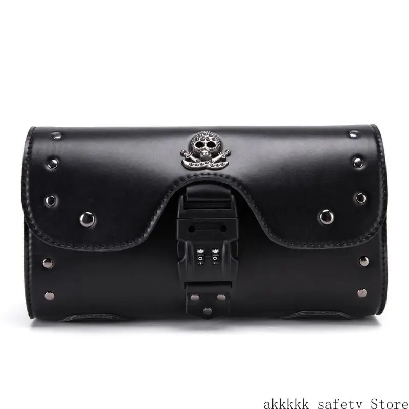 

XXFF Waterproof Motorcycle Fork Handlebar Bag With Anti Theft Lock PU Leather Storage For Tools Accessories Keys