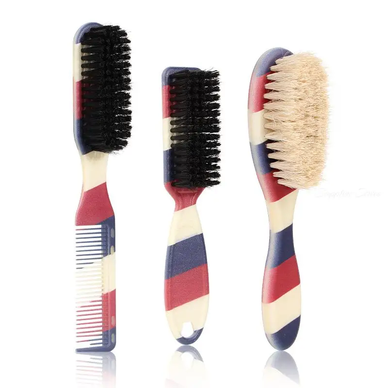 Striped Double-sided Comb Brush Nylon/Horse Hair Beard Styling Tools For Men Pro Shave Beard Brush Barber Carving Cleaning Brush