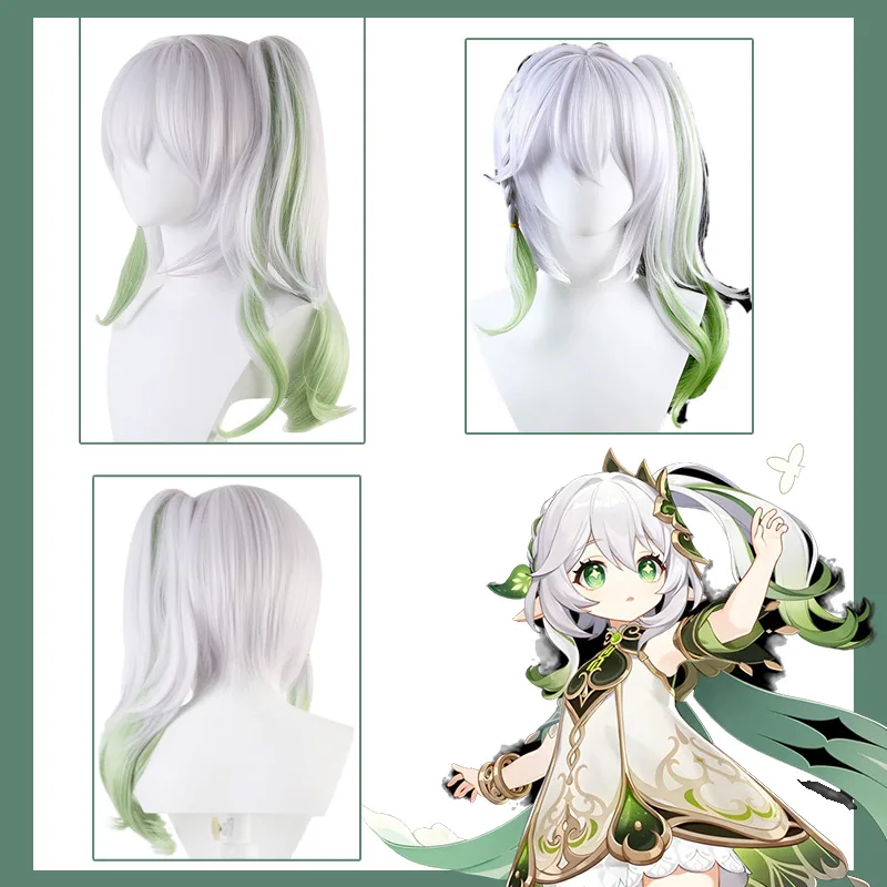 

Genshin Impact Nahida Wig Cosplay Event Costume Games Anime Games White Green Hair 100cm with Bangs Roleplay Costumized