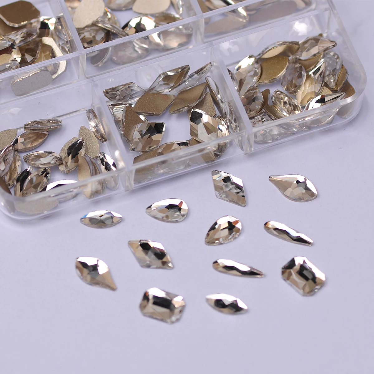 6 Grids/Box Mixed Shapes Clear Nail Rhinestones Nail Charms Accesories Flat Bottom Glitter Gems DIY Nails Art 3D Decoration