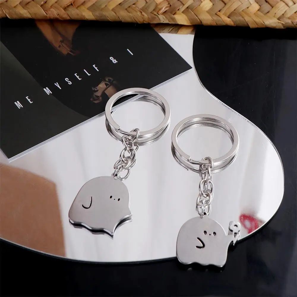 Funny Matching Ghost Key Chains Pendants Silver Couple Keyring Cartoon Cute Lovers Keychain Friend Gifts