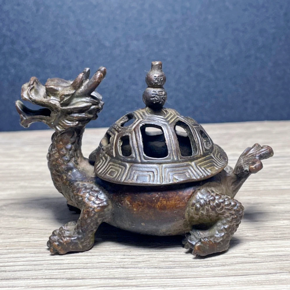 

Bronze Fulu Dragon Turtle Aromatherapy Burner Lucky Town Home Zen Household Tea Room Desktop Incense Plate Burner Ornament