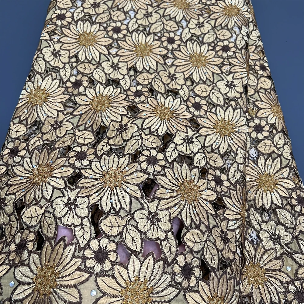 Latest 2026 African Nigerian High-Quality Cotton Damask Guipure Tulle Lace Fabric for Dress Prom Party Gown 5Yards PS0044 view 5