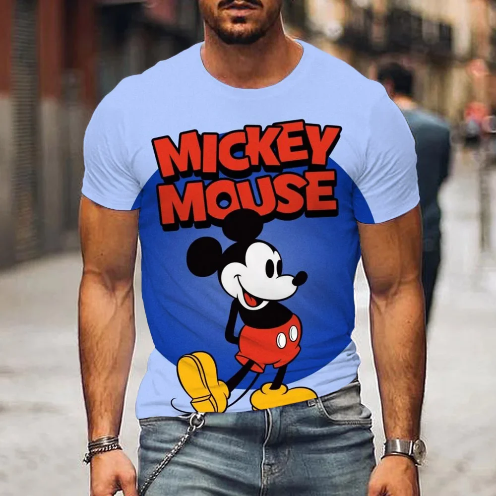 Kaus pria motif 3D, pakaian anak kasual, kaus atasan jalanan, kaus motif 3D, Mickey Mouse, baru, 2024