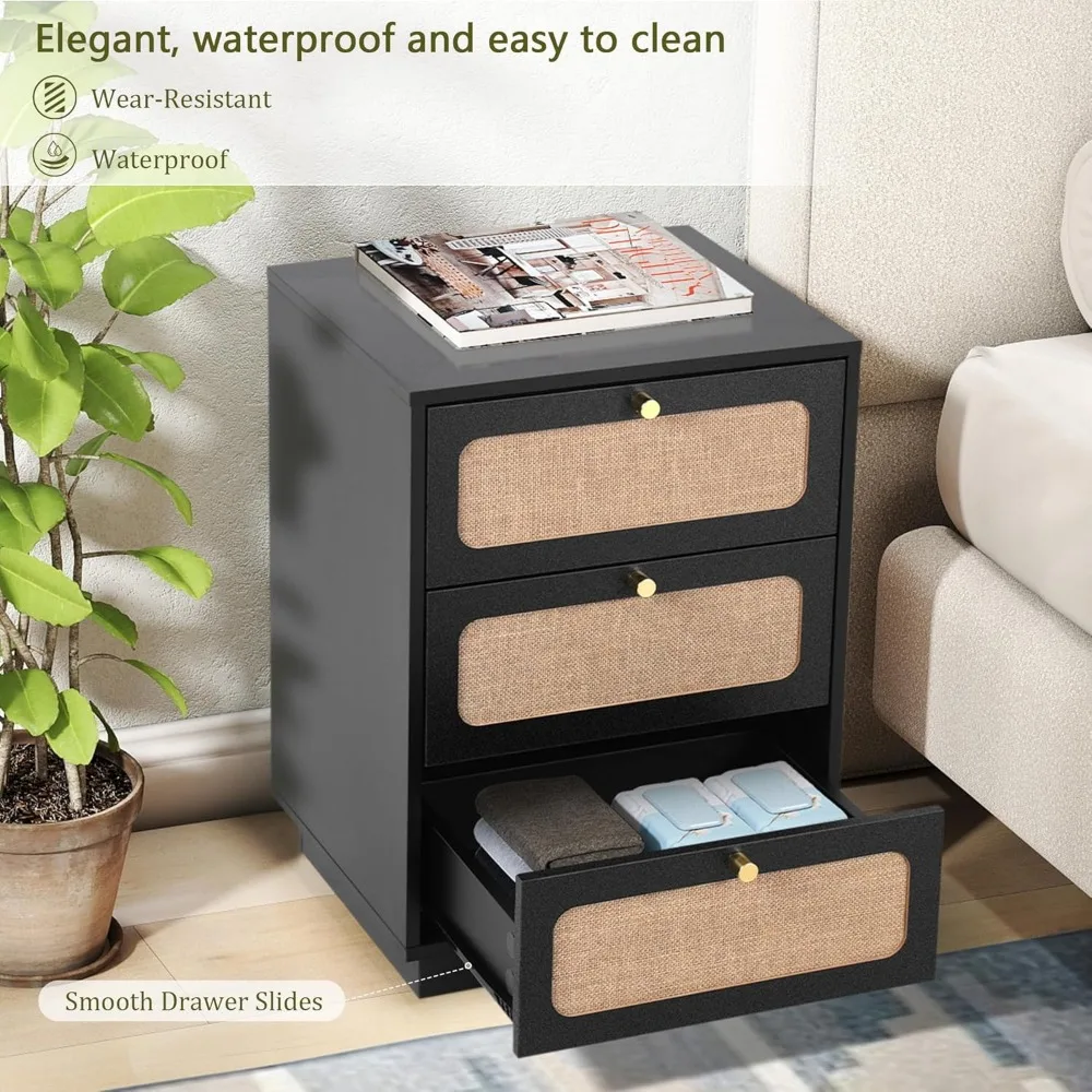 منضدة مزرعة ذات 3 أدراج من منتصف القرن مع مساحة تخزين، طاولة بجانب السرير الحديثة، لوحة كتان منحنية، طاولة نهاية للتخزين لـ B