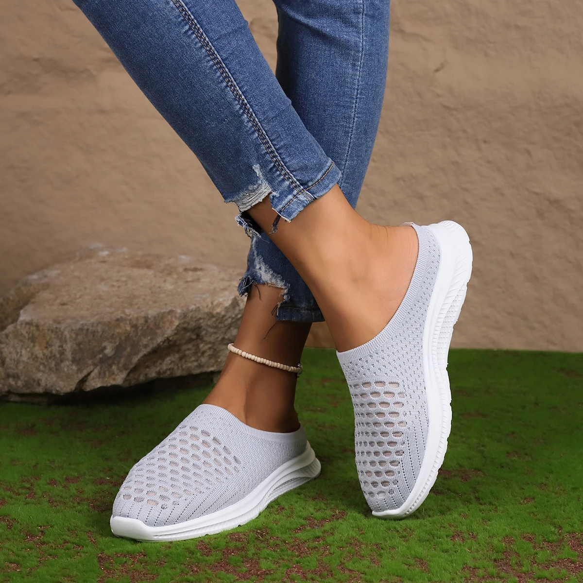 Zapatillas vulcanizadas de malla transpirable para mujer, zapatos informales de tendencia de verano, suela suave y cómoda, 42, 2024